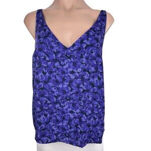 a.new.day Pullover Top Spaghetti Strap Purple & Black Floral Size S V-Neck Poly.